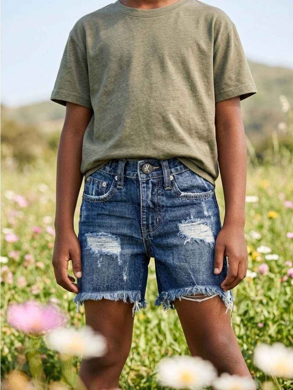NWT One Teaspoon Kids Boys Denim Distressed Shorts Oxford Blue   - 6/7